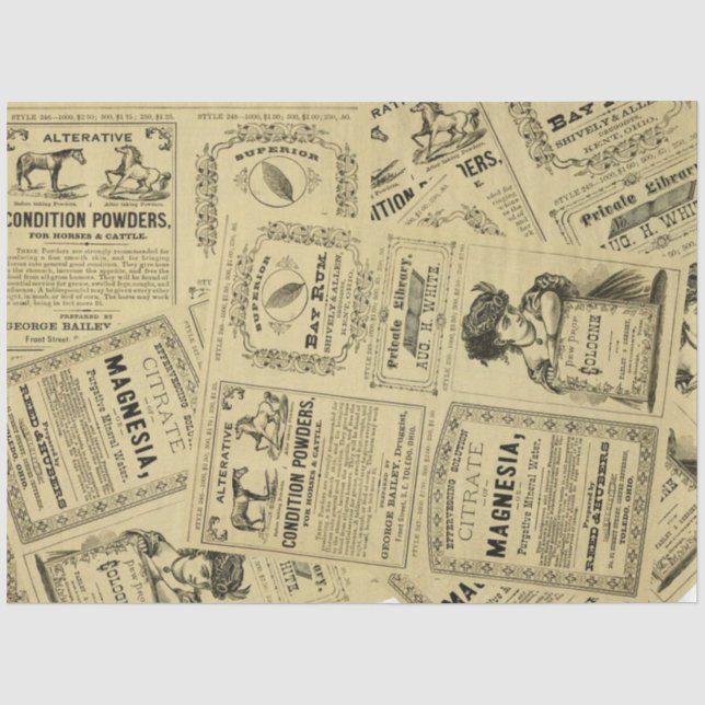 Vintage Old Ads Old Newspaper  Tissue Paper (Front)