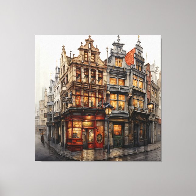 Vintage Old Amsterdam Art Canvas Print (Front)