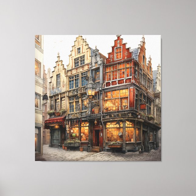 Vintage Old Amsterdam Art Canvas Print (Front)