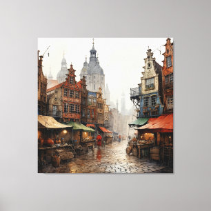 Vintage Old Amsterdam Art Canvas Print