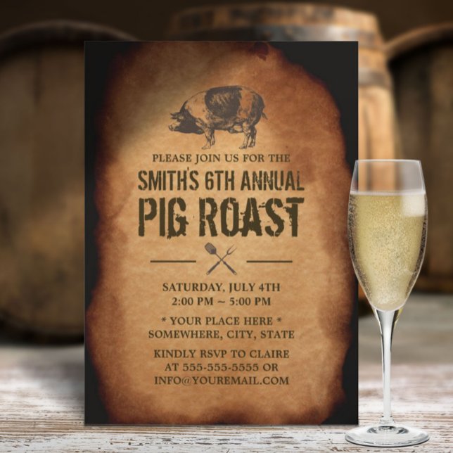 Vintage Old Annual Pig Roast BBQ Party Invitation (Creator Uploaded)