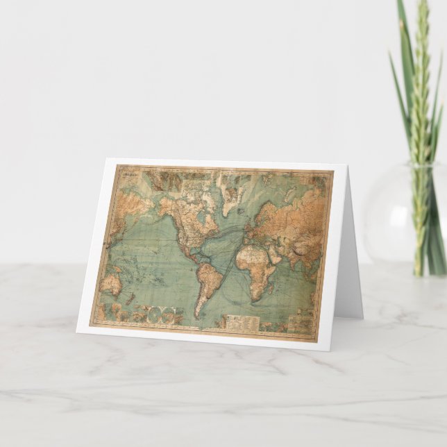 Vintage Old Antique World Map Card (Front)