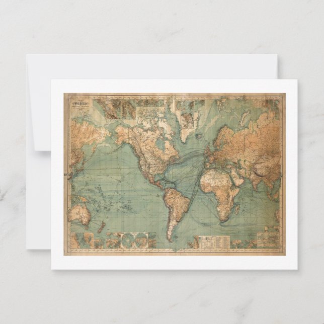 Vintage Old Antique World Map Card (Front)
