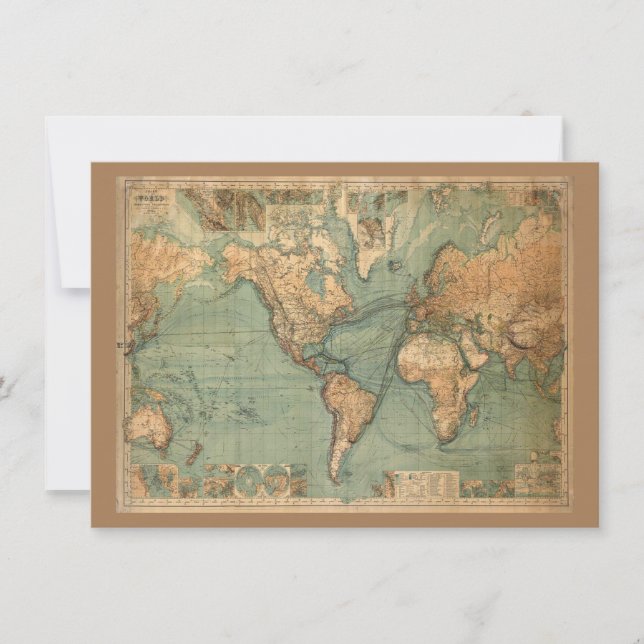 Vintage Old Antique World Map Holiday Card (Front)