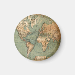Vintage Old Antique World Map Magnet