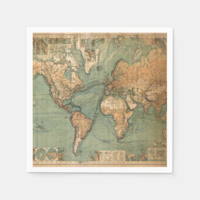 Vintage Old Antique World Map Napkin (Front)