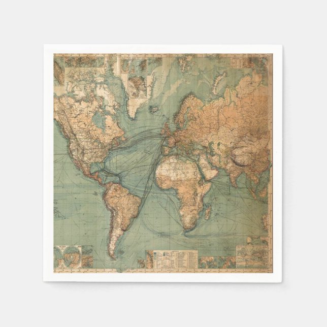 Vintage Old Antique World Map Napkin (Front)