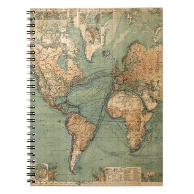 Vintage Old Antique World Map Notebook (Front)