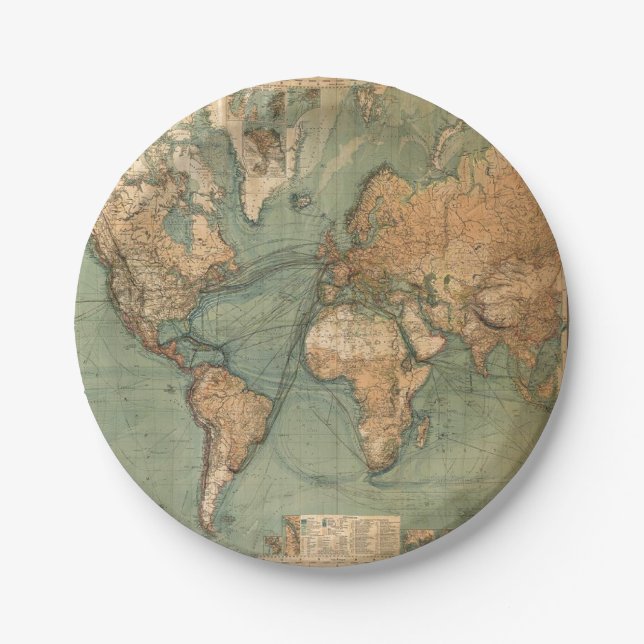 Vintage Old Antique World Map Paper Plate (Front)