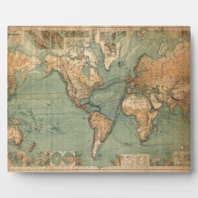 Vintage Old Antique World Map Plaque (Front)