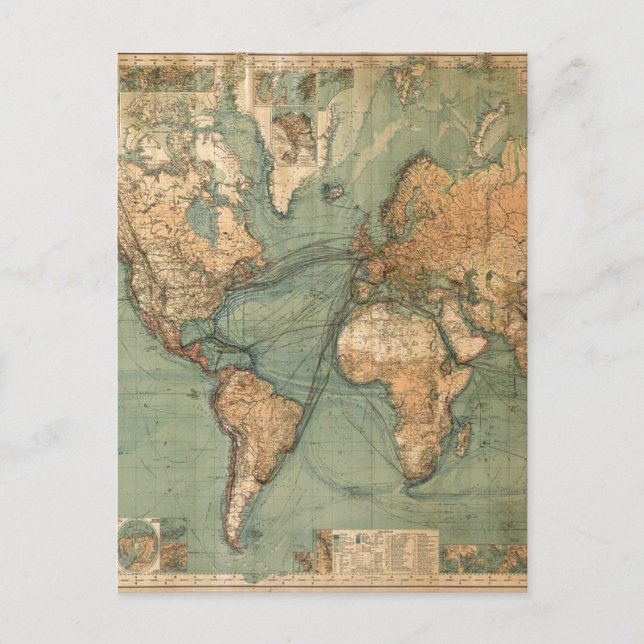 Vintage Old Antique World Map Postcard (Front)