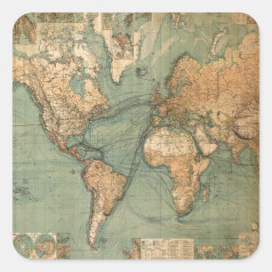 Vintage Old Antique World Map Square Sticker
