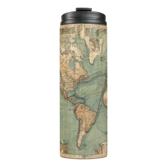 Vintage Old Antique World Map Thermal Tumbler (Front)