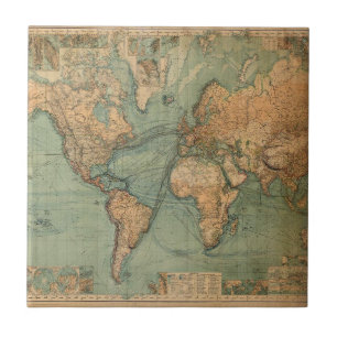 Vintage Old Antique World Map Tile