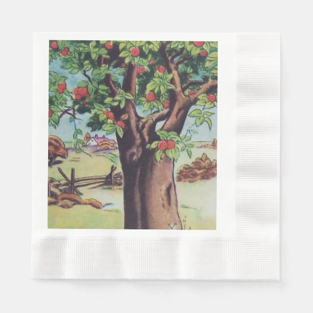 Vintage Old Apple Tree Meadow Field Napkin (Front)