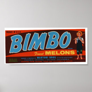 Vintage Old Bimbo Melons Fruit Crate Labels Poster