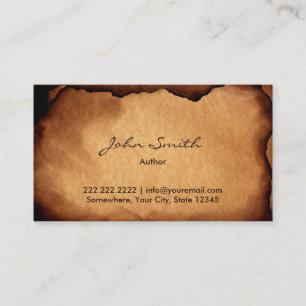 Vintage Old Burned Paper Author Business Card