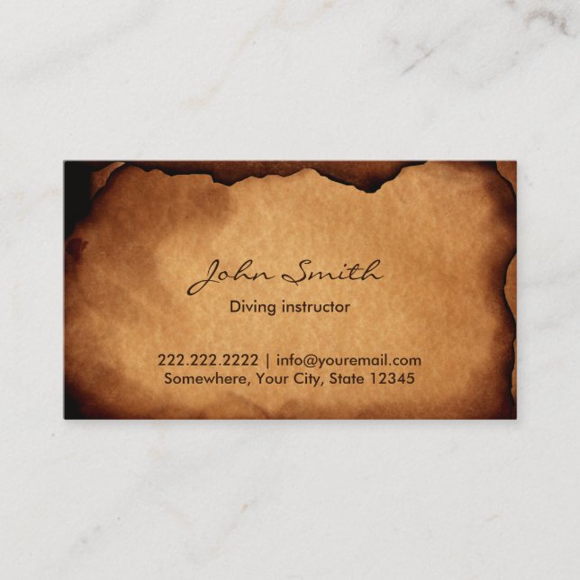 Vintage Old Burned Paper Diving Business Card (Front)