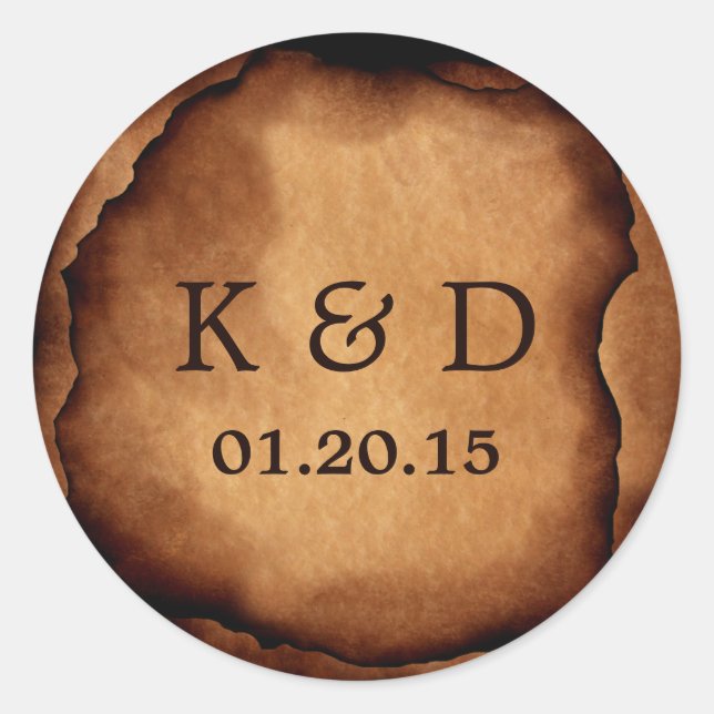 Vintage Old Burned Paper Wedding Seal (Front)
