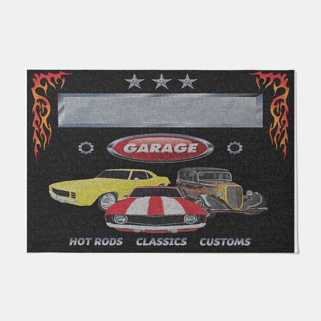 Vintage Old Car Mat, Man's Garage Doormat (Front)