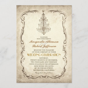 vintage old chandelier chic wedding invitations