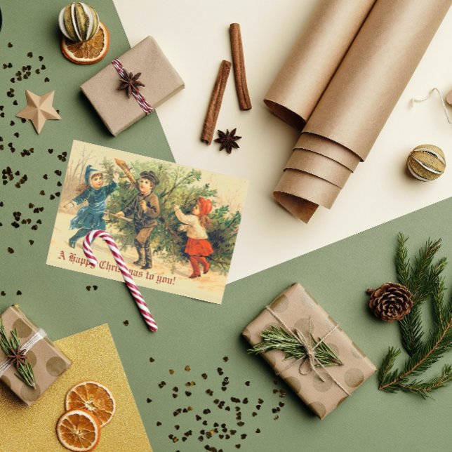 Vintage Old Christmas Tree Children Holiday Card (Creator Uploaded)