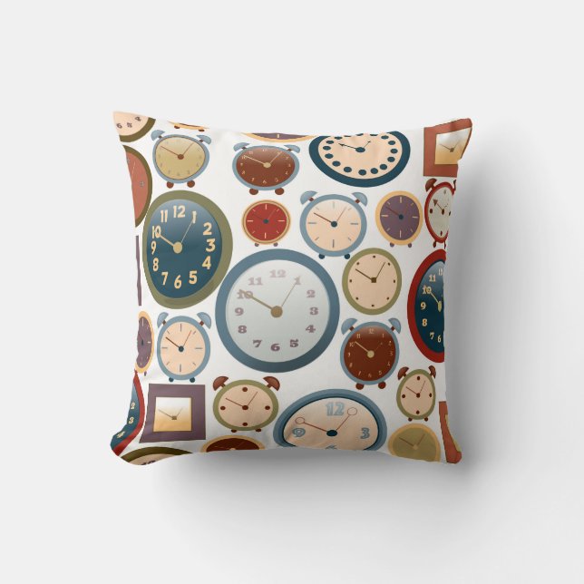 Vintage Old Clocks Pattern Throw Pillow (Front)