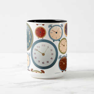 Vintage Old Clocks Pattern Two-Tone Coffee Mug
