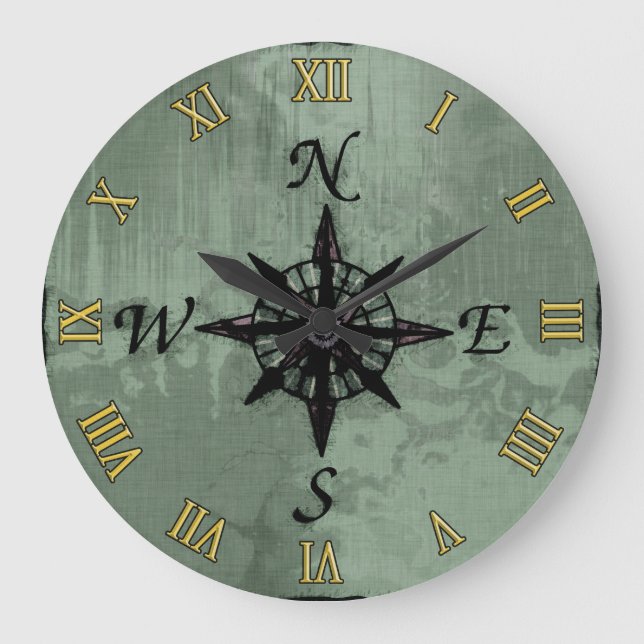 Vintage Old Compass Rose Large Clock (Front)