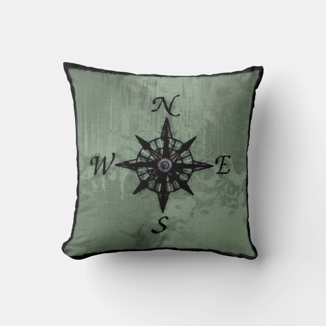 Vintage Old Compass Rose Throw Pillow (Front)