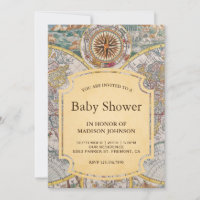 Vintage Old Compass World Map Baby Shower