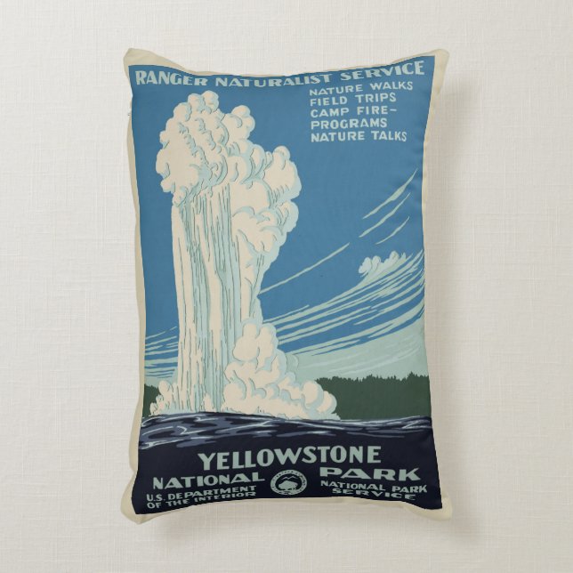 Vintage Old Faithful in Yellowstone National Park Accent Pillow (Front(Vertical))
