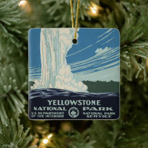 Vintage Old Faithful in Yellowstone National Park Ceramic Ornament