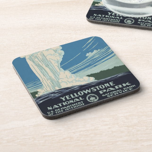 Vintage Old Faithful in Yellowstone National Park Coaster (Left Side)