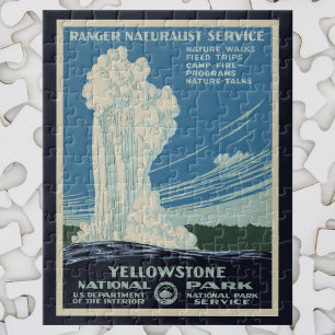 Vintage Old Faithful in Yellowstone National Park Jigsaw Puzzle