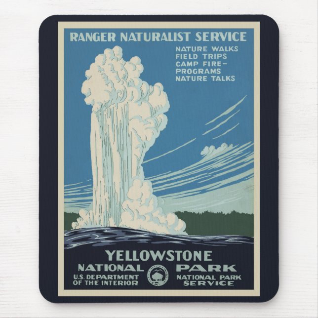 Vintage Old Faithful in Yellowstone National Park Mouse Pad (Front)