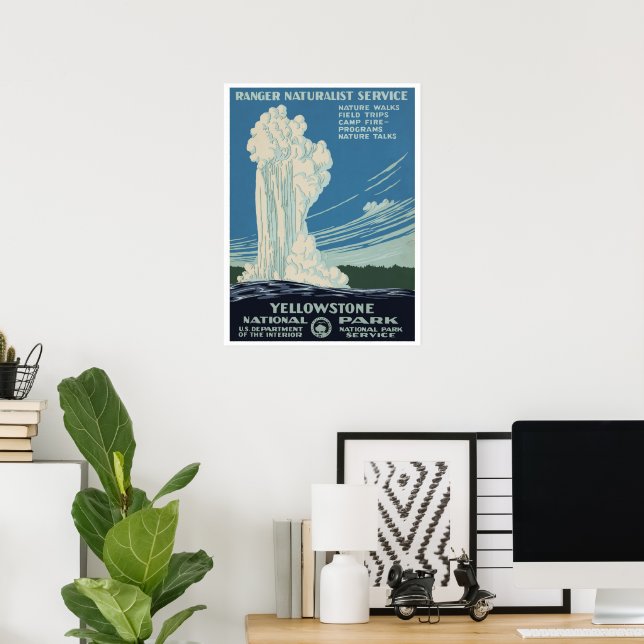 Vintage Old Faithful in Yellowstone National Park Poster (Home Office)