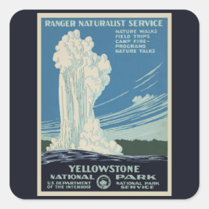 Vintage Old Faithful in Yellowstone National Park Square Sticker