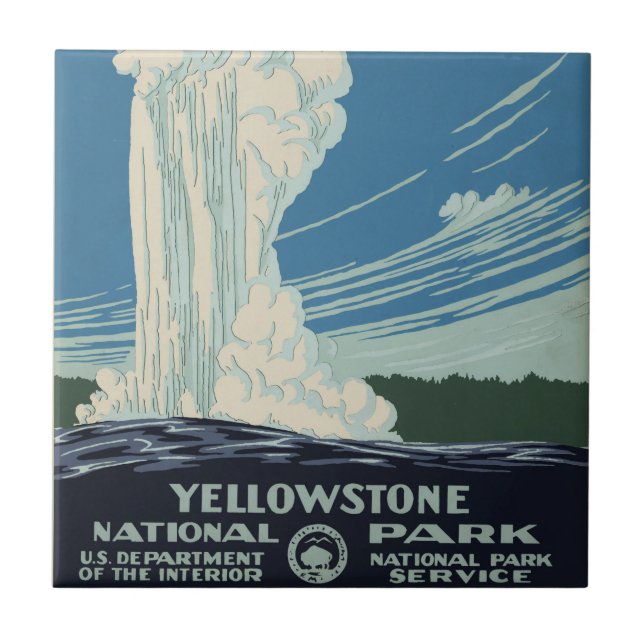 Vintage Old Faithful in Yellowstone National Park Tile (Front)
