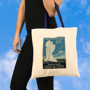 Vintage Old Faithful in Yellowstone National Park Tote Bag