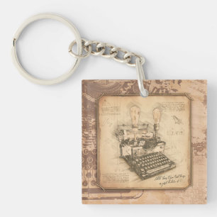 Vintage Old Fashion Art. Author / Writer Gift Keychain