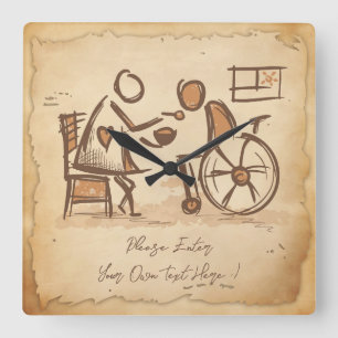 Vintage Old Fashion Caregiver, Nursing Assistant Square Wall Clock