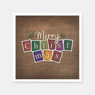 VINTAGE OLD FASHIONED CHRISTMAS STAMPS DECOUPAGE NAPKIN