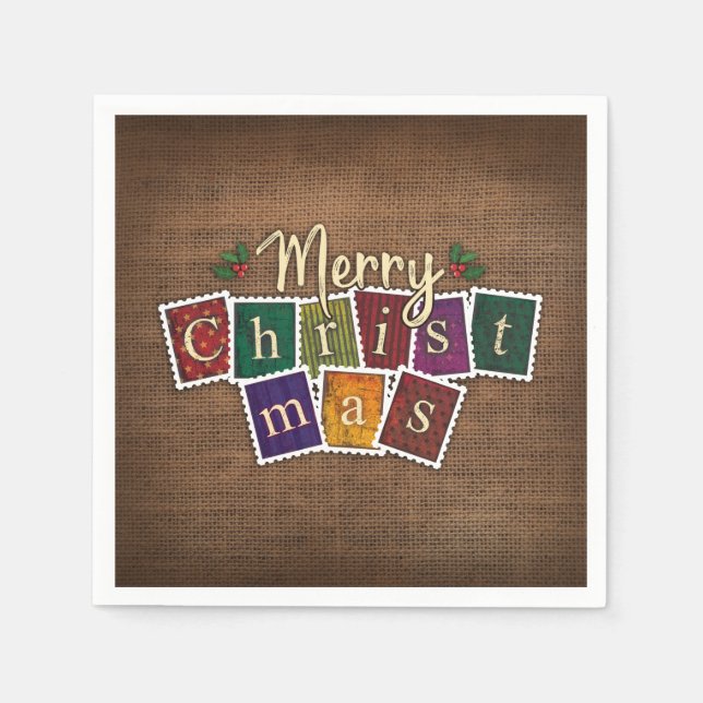 VINTAGE OLD FASHIONED CHRISTMAS STAMPS DECOUPAGE NAPKIN (Front)