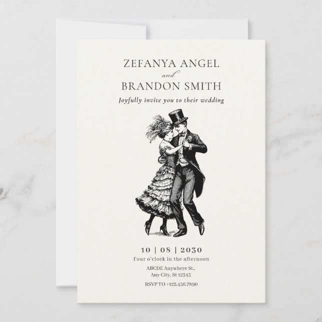 Vintage Old Fashioned couple dancing wedding Invitation (Front)