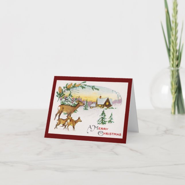 Vintage Old Fashioned Deer Christmas Card (Front)
