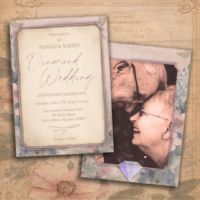 Vintage Old Fashioned Diamond Wedding Photo Invitation (Creator Uploaded)