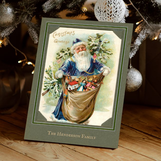 Vintage Old Father Christmas with Gifts Holiday Card (Creator Uploaded)
