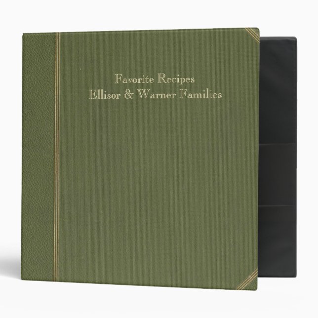 Vintage Old Green Book Personalized Recipe Binder (Front/Inside)