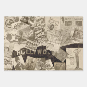 Vintage Old Hollywood Movie Star Themed Wrapping Paper Sheet